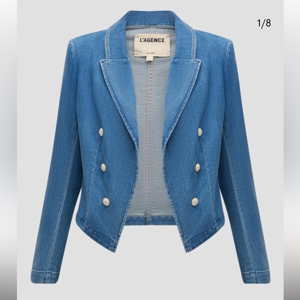L'AGENCE $450 Blue Denim Blazer Jacket - Picture 2 of 5